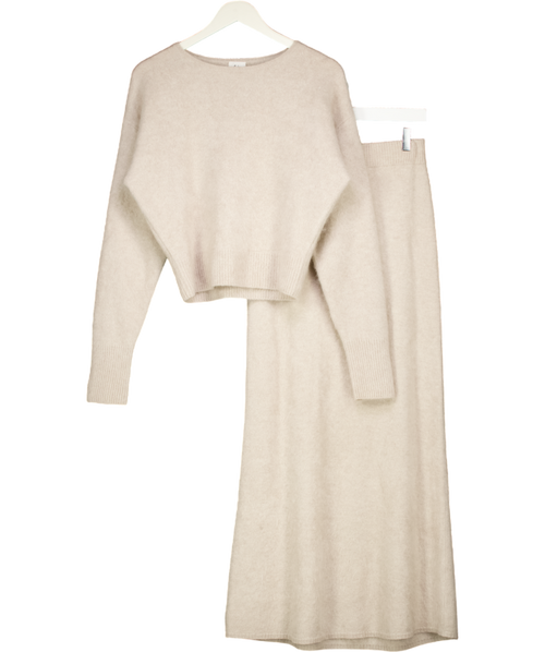 almada label Beige 2-piece 100% Cashmere Brushed Cashmere Jumper And Maxi Skirt Set UK M