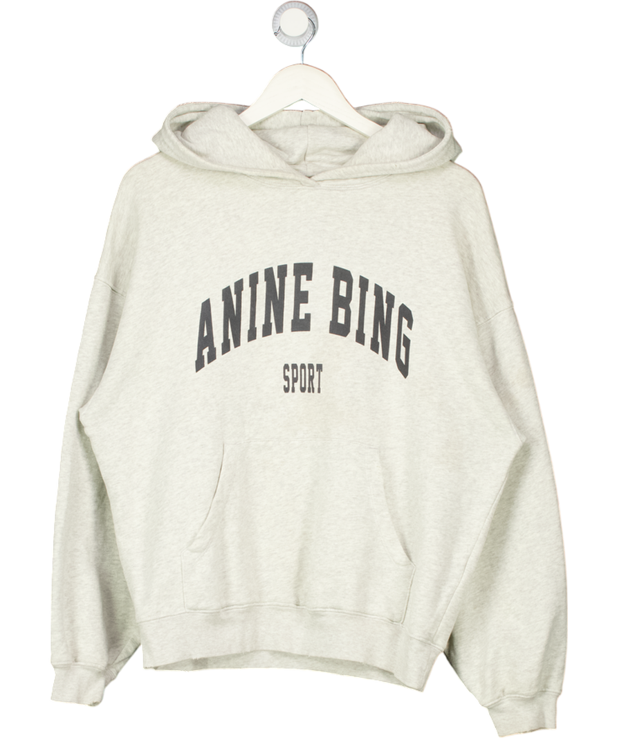 ANINE BING LIight Grey Oversize Sport Logo Sweatshirt Hoodie UK XXS