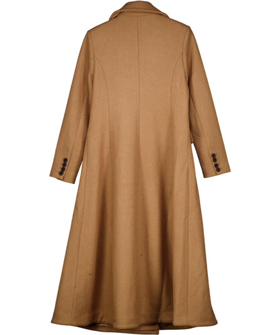 KAREN MILLEN Beige Camel Wool Blend Double Breasted Tailored Long Coat UK 10