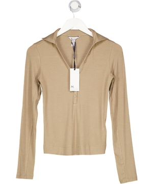 Next Brown Neutral N. Premium Long Sleeve Collar Polo Top UK 6