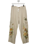 Anthropologie Beige Pilcro Embroidered Botanical Slim Beach Cargo Trousers UK M