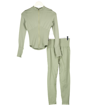 SEFI Green 2-piece Activewear Leggingd And Zip Jacket Set UK XS/S