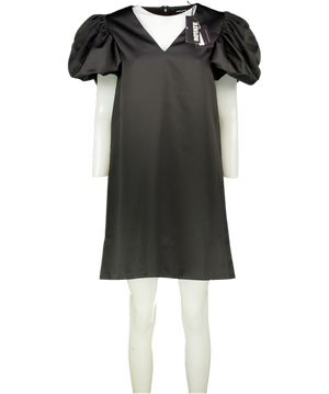 ROTATE BIRGER CHRISTENSEN Black Puff-sleeve A-line Duchess Satin Mini Dress UK 6