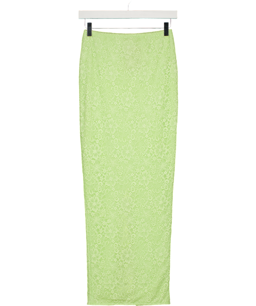 Mars the Label Lime Green Cinched Lace Maxi Skirt UK 8