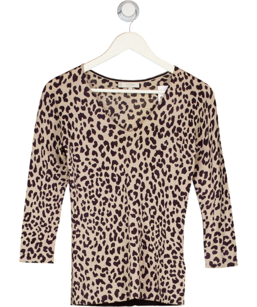 HOBBS Brown Animal Print V-neck Jumper UK XS