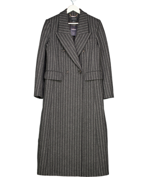 Karen Millen Grey Wool Pinstripe Oversized Double Breasted Tailored Maxi Coat UK 8