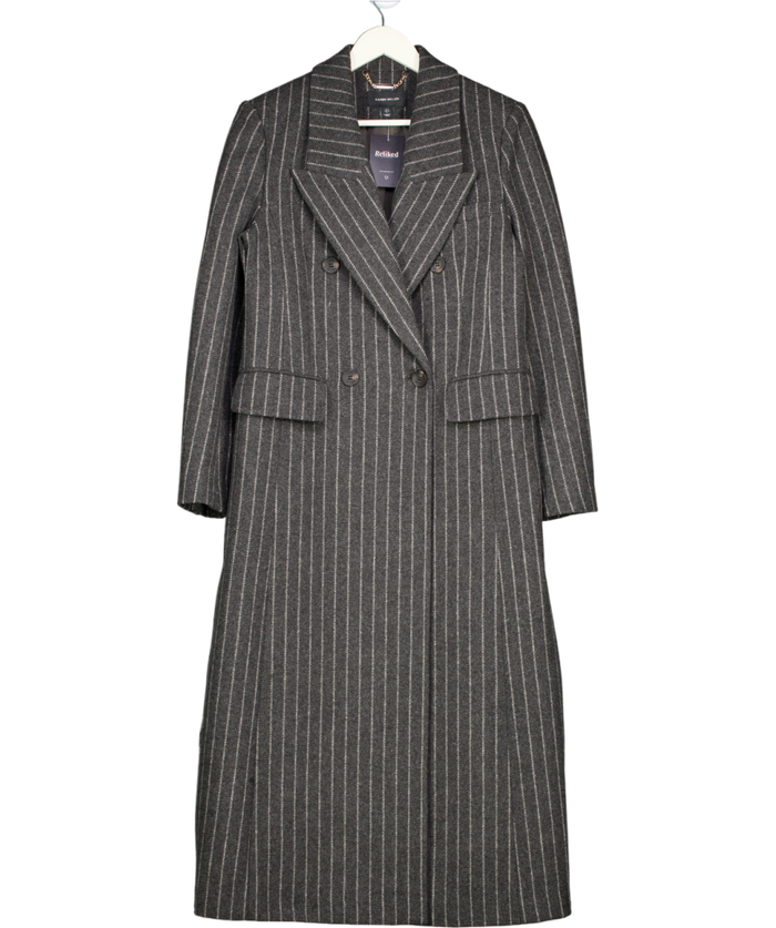 Karen Millen Grey Wool Pinstripe Oversized Double Breasted Tailored Maxi Coat UK 8