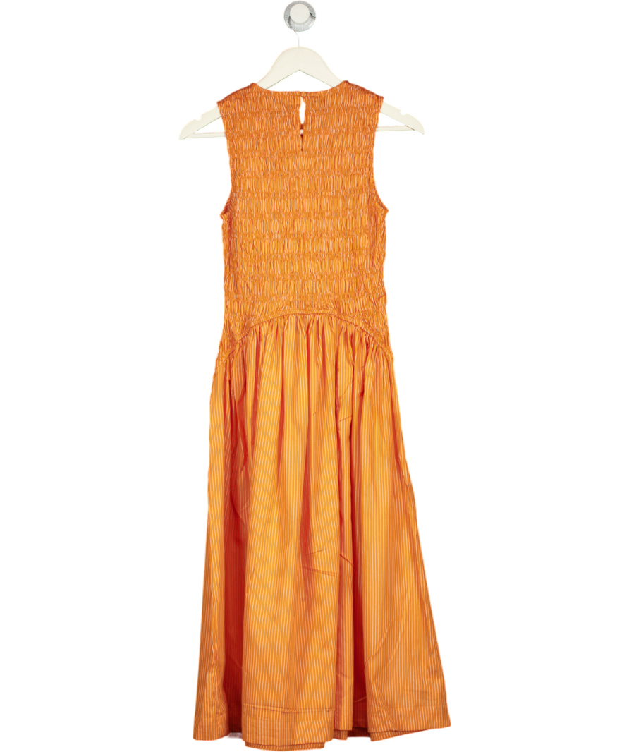 FRENCH CONNECTION Alexis Cotton Striped Smocked Orange Midi Dress UK XS