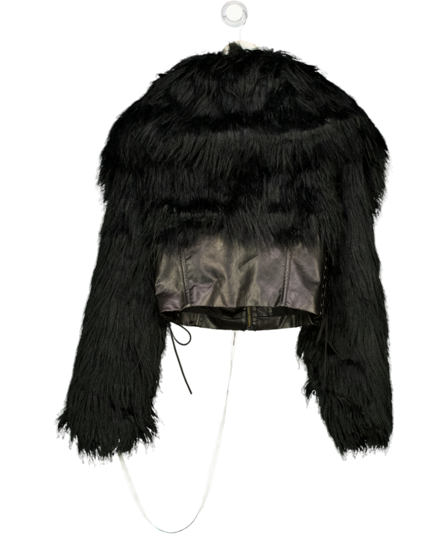 JADED LONDON Black Cropped Faux Fur Trimmed Jacket UK S