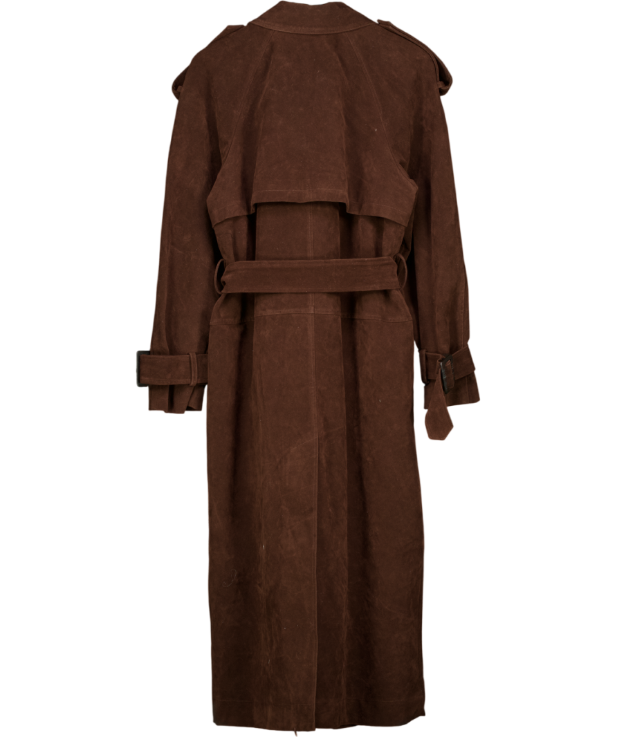 TOPSHOP Brown Longline Oversized Faux Suede Trench Coat In Chocolate UK S