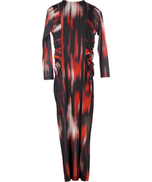 Next Black Mesh Abstract Print Ruched Maxi Dress UK 10