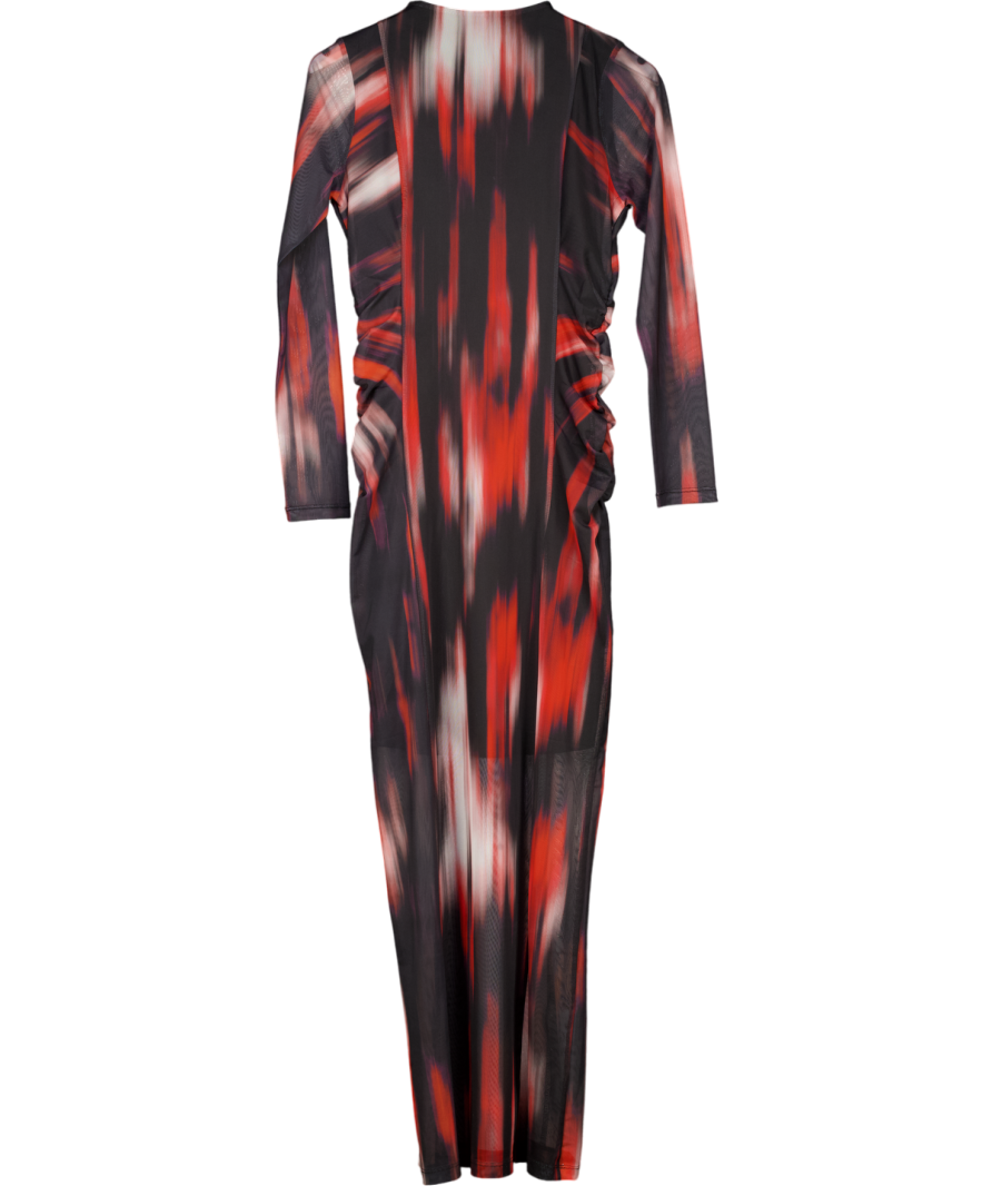 Next Black Mesh Abstract Print Ruched Maxi Dress UK 10