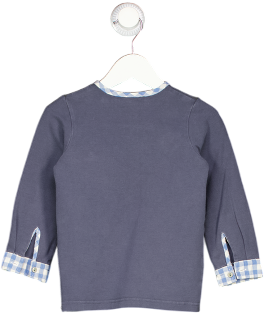 MINI A TURE  Blue Henley Long Sleeve Top Gingham Lined Trim 2 Years