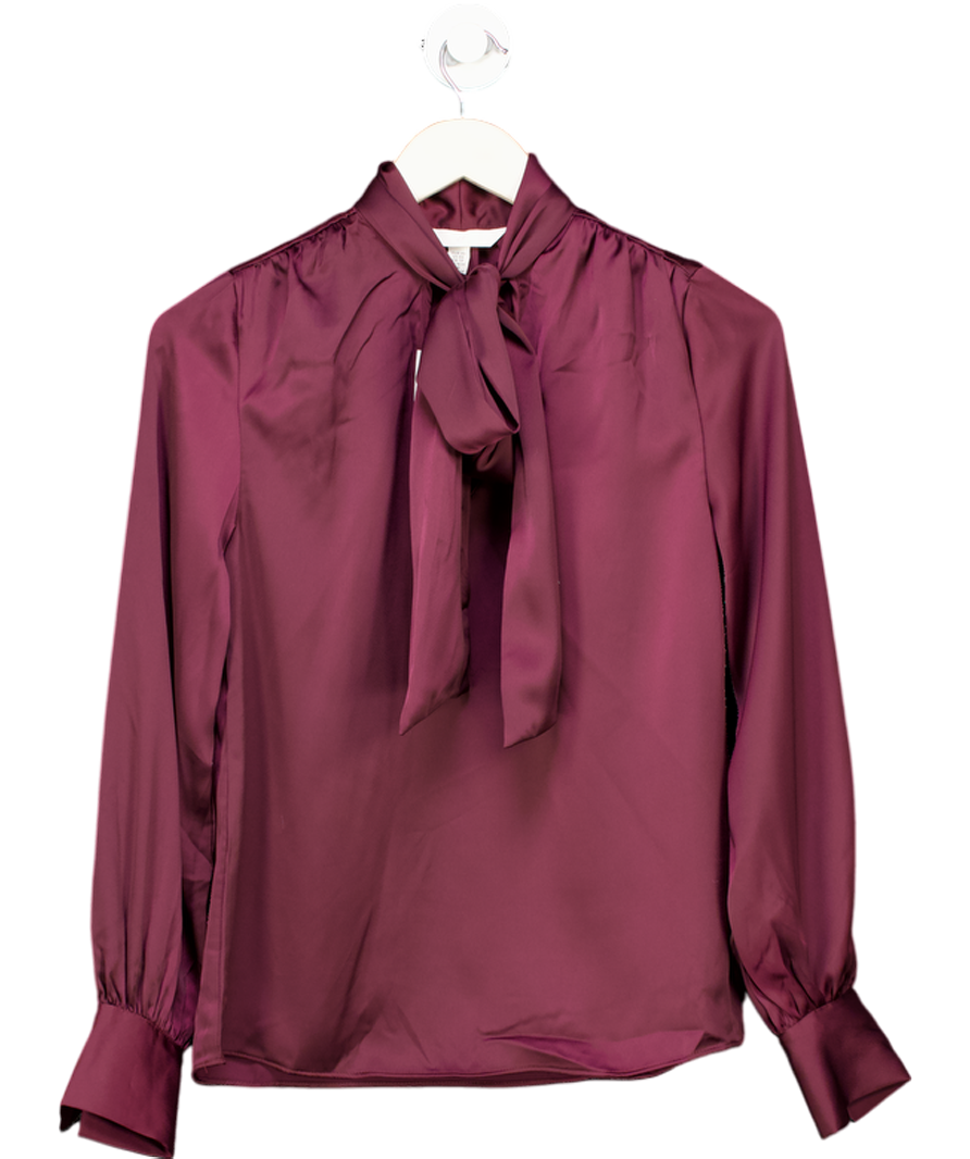 H&M Burgundy Red Tie-neck Chiffon Blouse UK XS