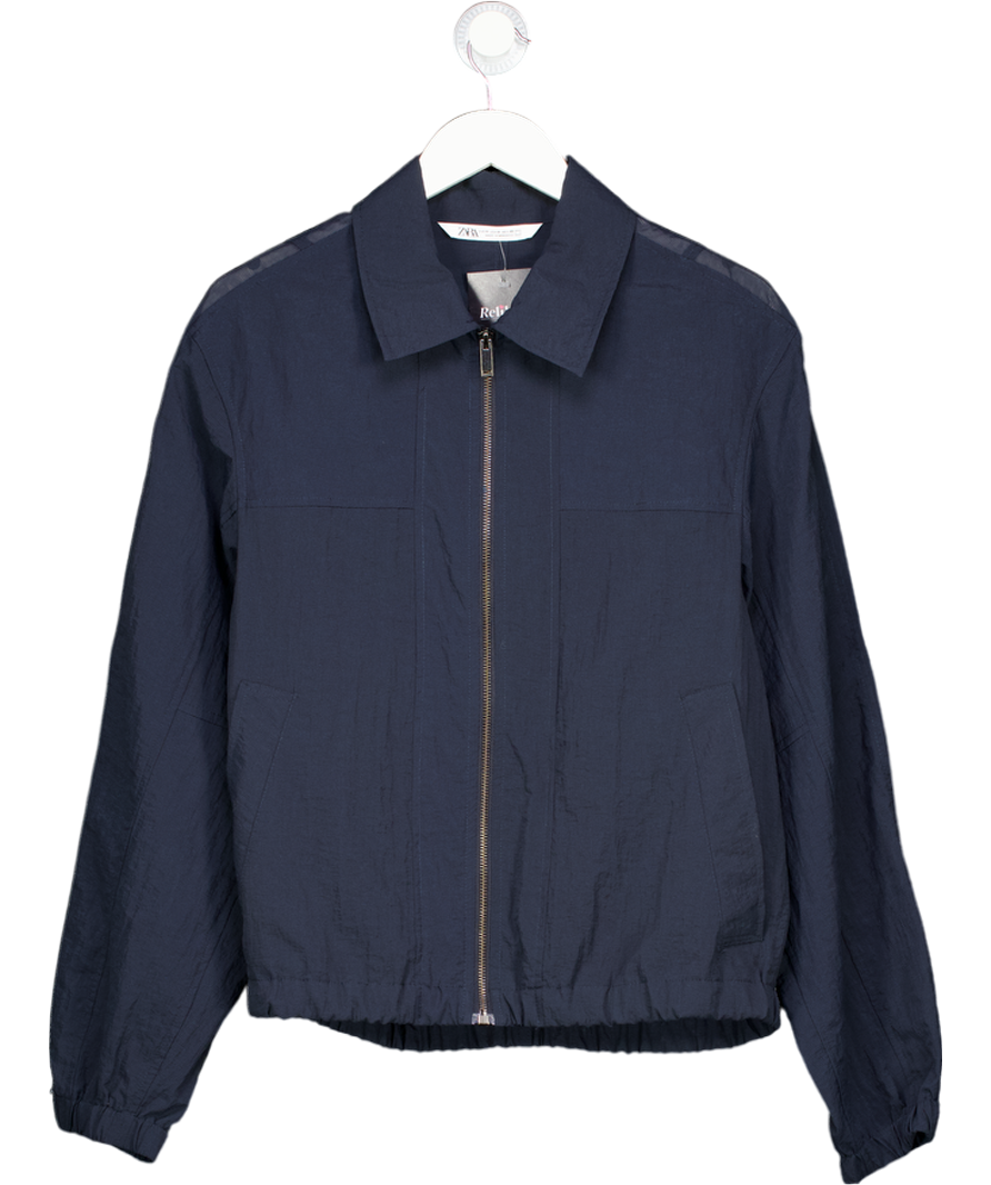 ZARA Blue Sheer Textured Zip Jacket UK M