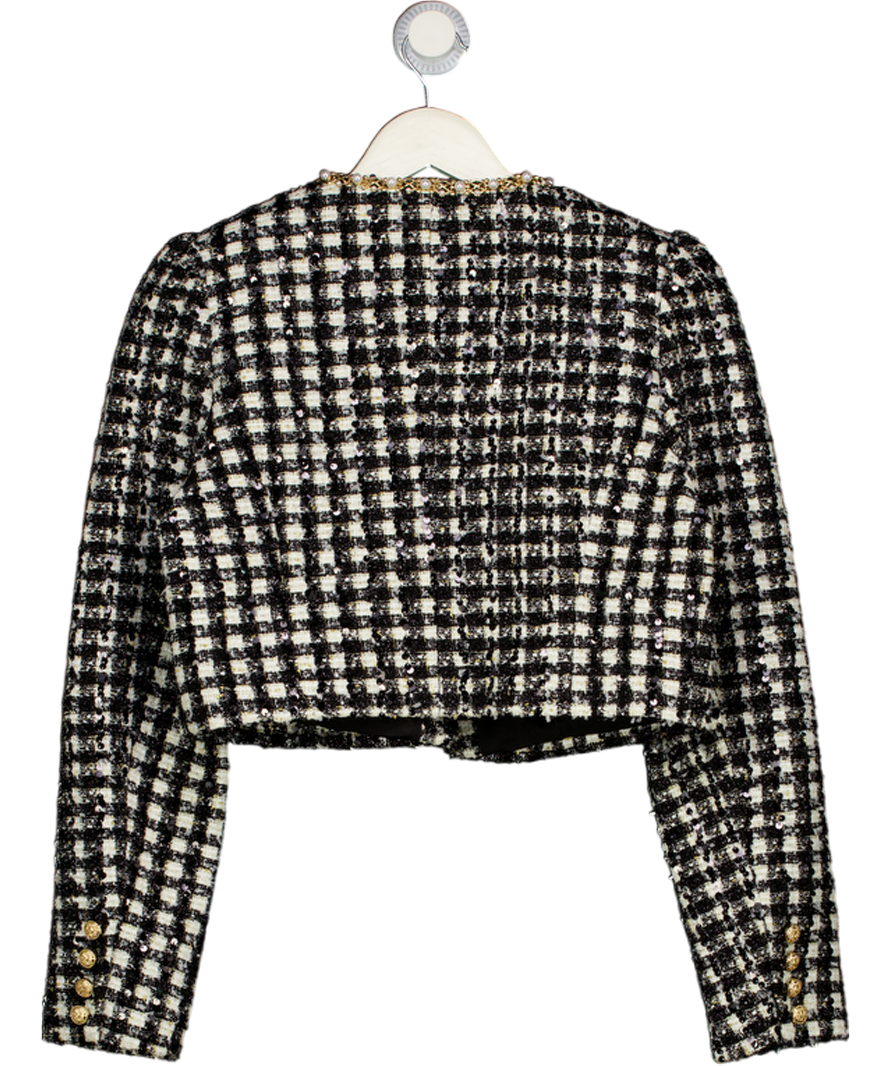 NADINE MERABI Black / Ivory Tweed Remy Check Jacket UK 8