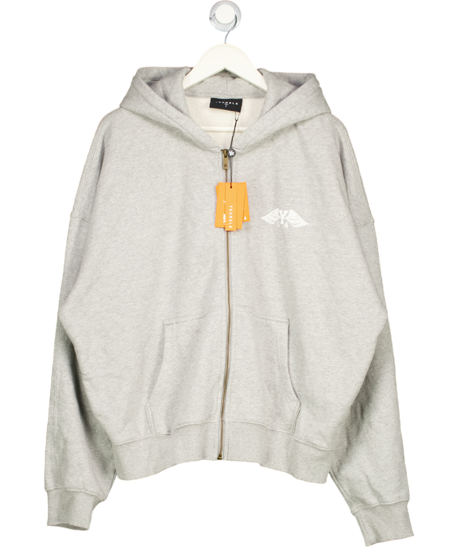 YOUNGLA Grey Full Zip Hoodie UK L