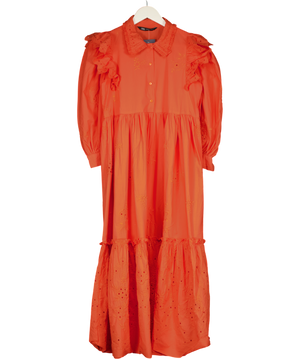ZARA Orange Openwork Embroidered Midi Dress UK XS