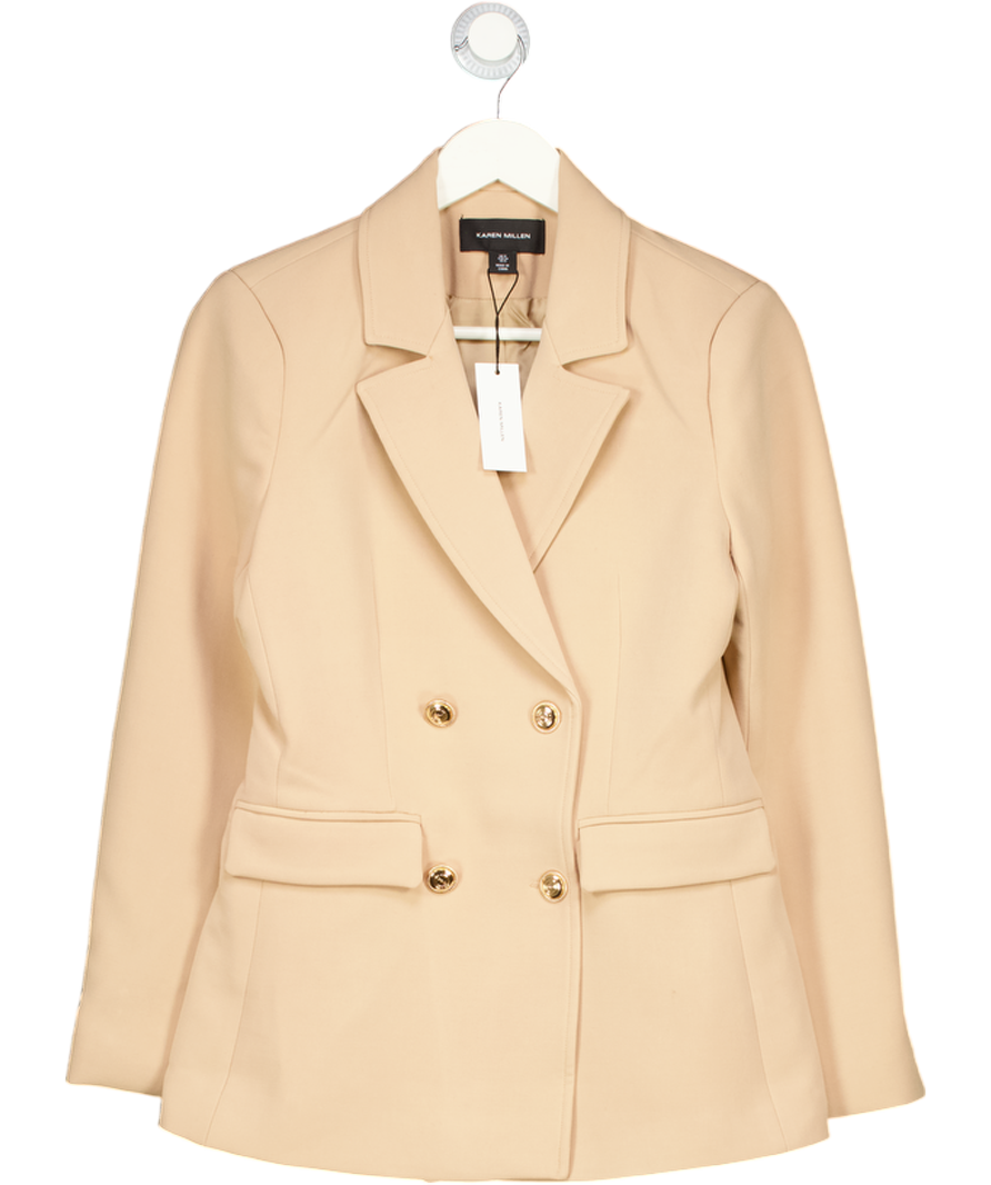 Karen Millen Beige Compact Stretch Essential Tailored Doubled Breasted Blazer UK 8
