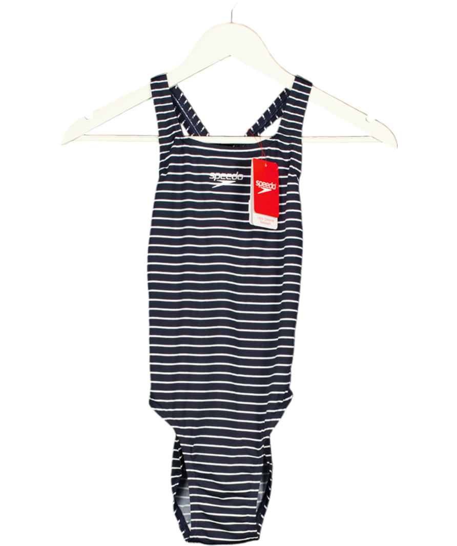 SPEEDO Endurance Navy Blue / White Striped Swimsuit UK 8
