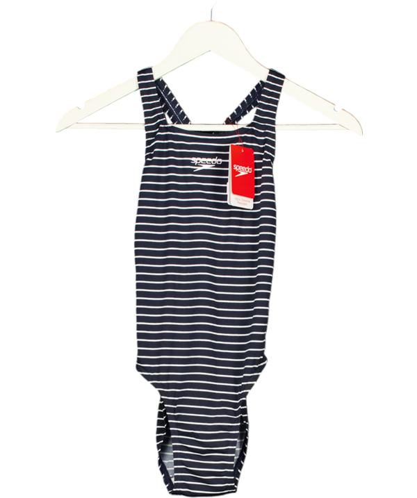 SPEEDO Endurance Navy Blue / White Striped Swimsuit UK 8