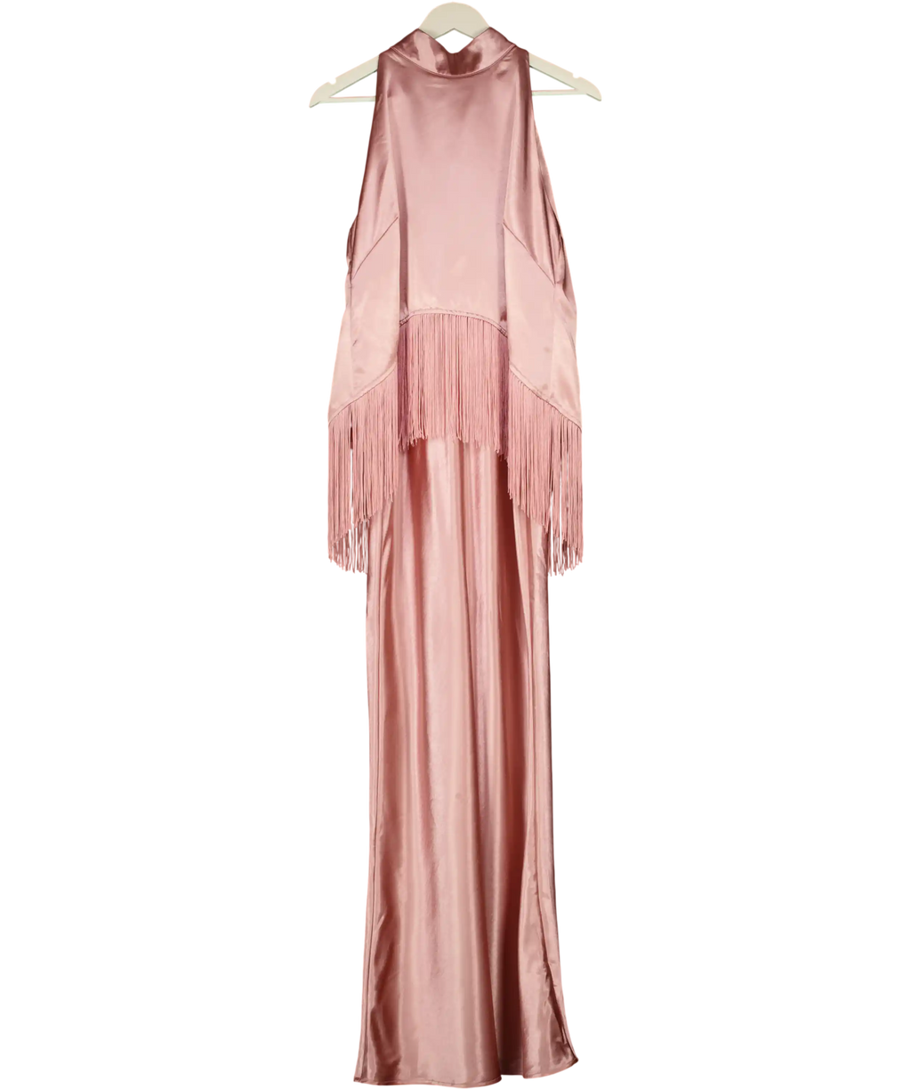 Coast Muse Pink Satin Fringe Halter Neck Maxi Dress UK 14