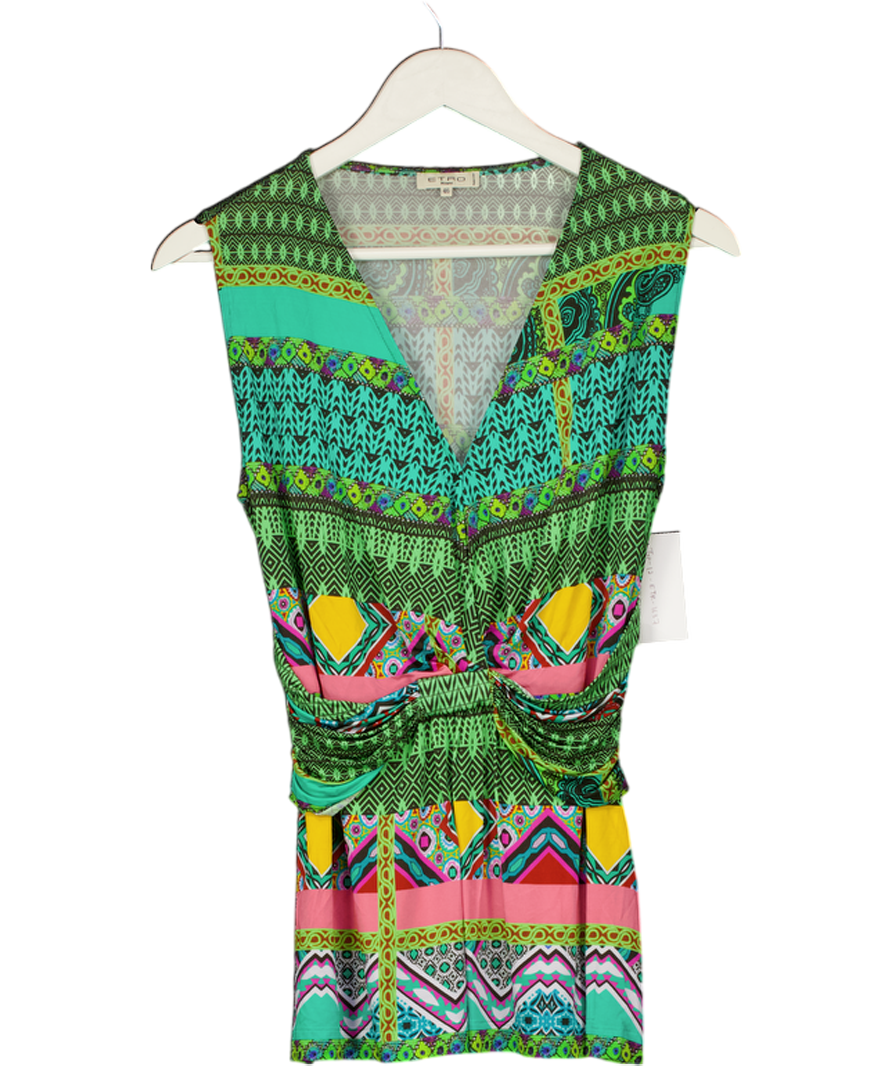 Etro Multicoloured Geometric V-neck Draped Top UK L