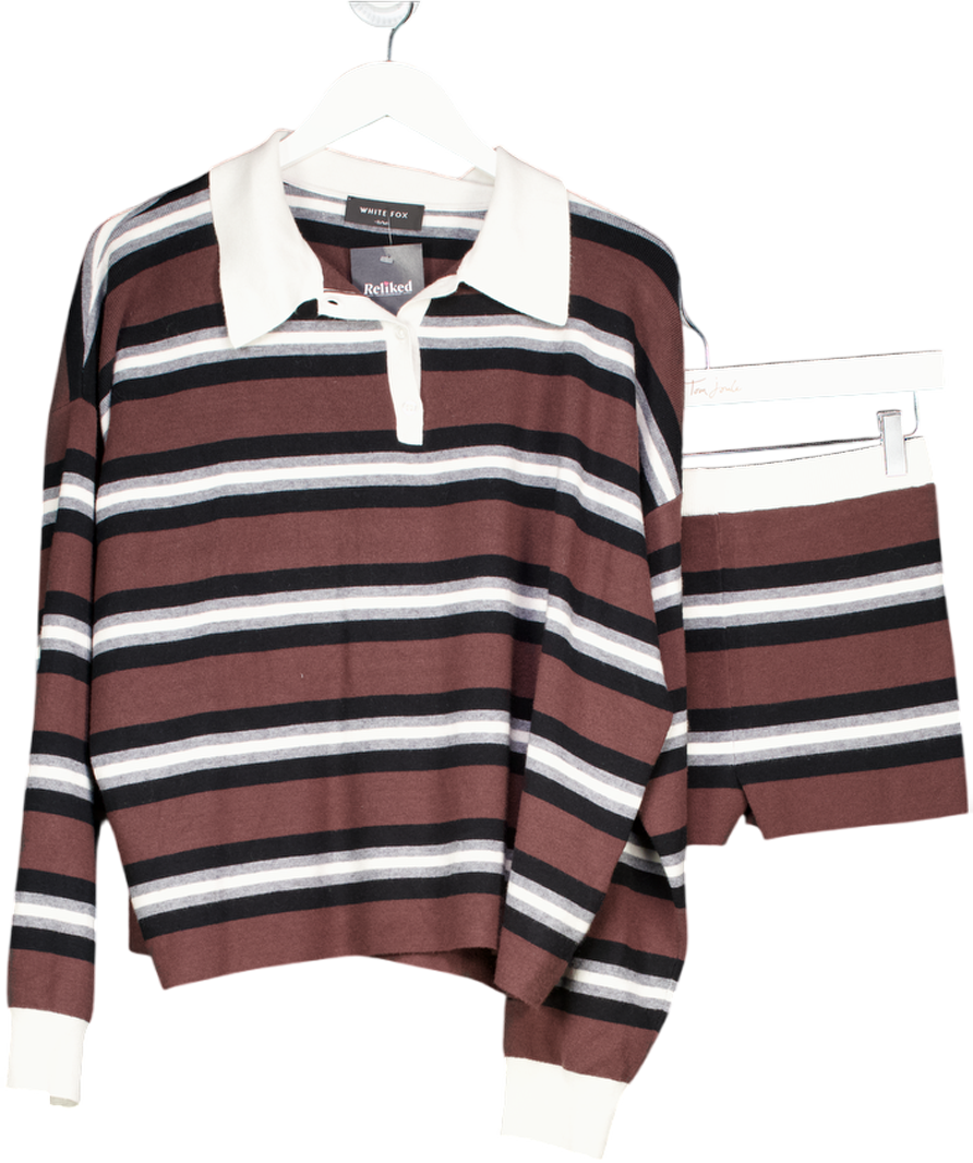 White Fox Brown It's Ok, I'm Ok Knit Sweater Chestnut Stripe And Shorts UK S/M