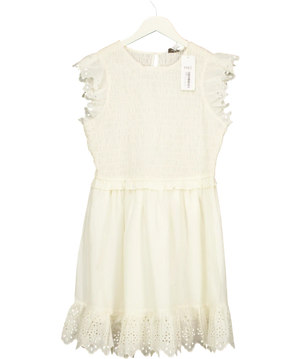 M&S Cream Cotton Broderie Frill Smocked Mini Dress Ivory UK 12