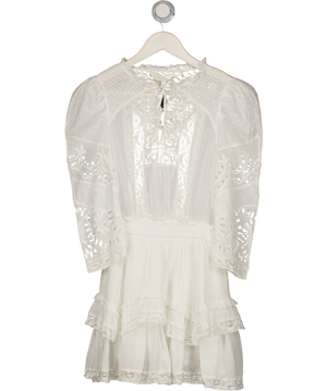 LOVESHACKFANCY White Lace-trim Cotton Mini Dress UK XS