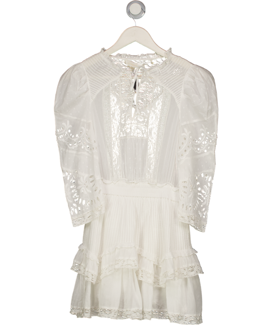 LOVESHACKFANCY White Lace-trim Cotton Mini Dress UK XS