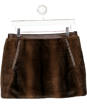 ZARA Brown Studio Faux Fur Mini Skirt Leather Trim UK S