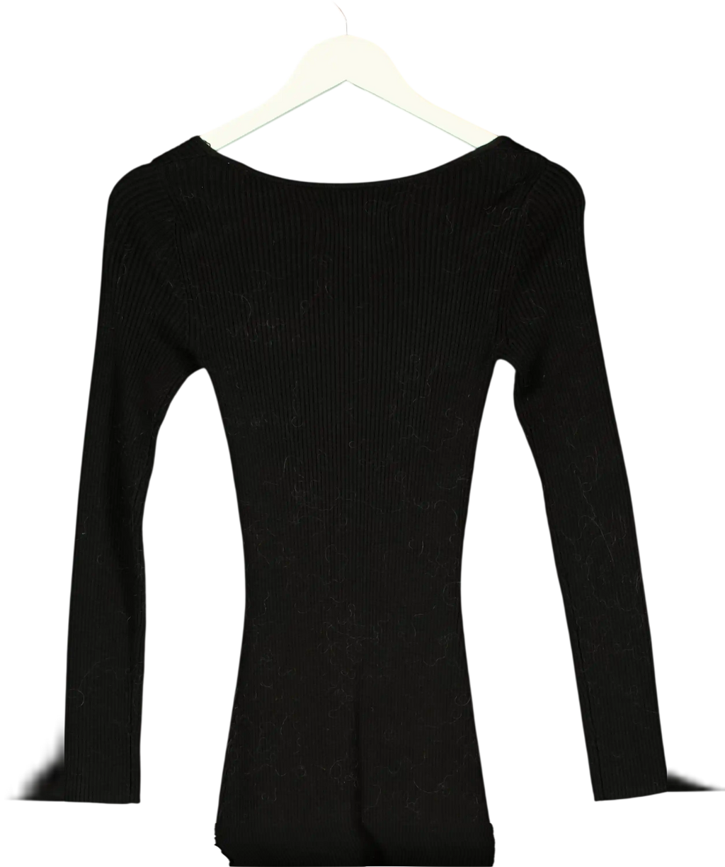 JACK WILLS Black Rib Knit Long Sleeve Sweetheart Midi Dress UK 8