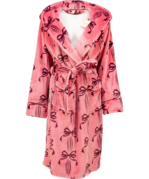 CHELSEA PEERS Pink Super Soft Bow Print Fleece Dressing Gown UK 10