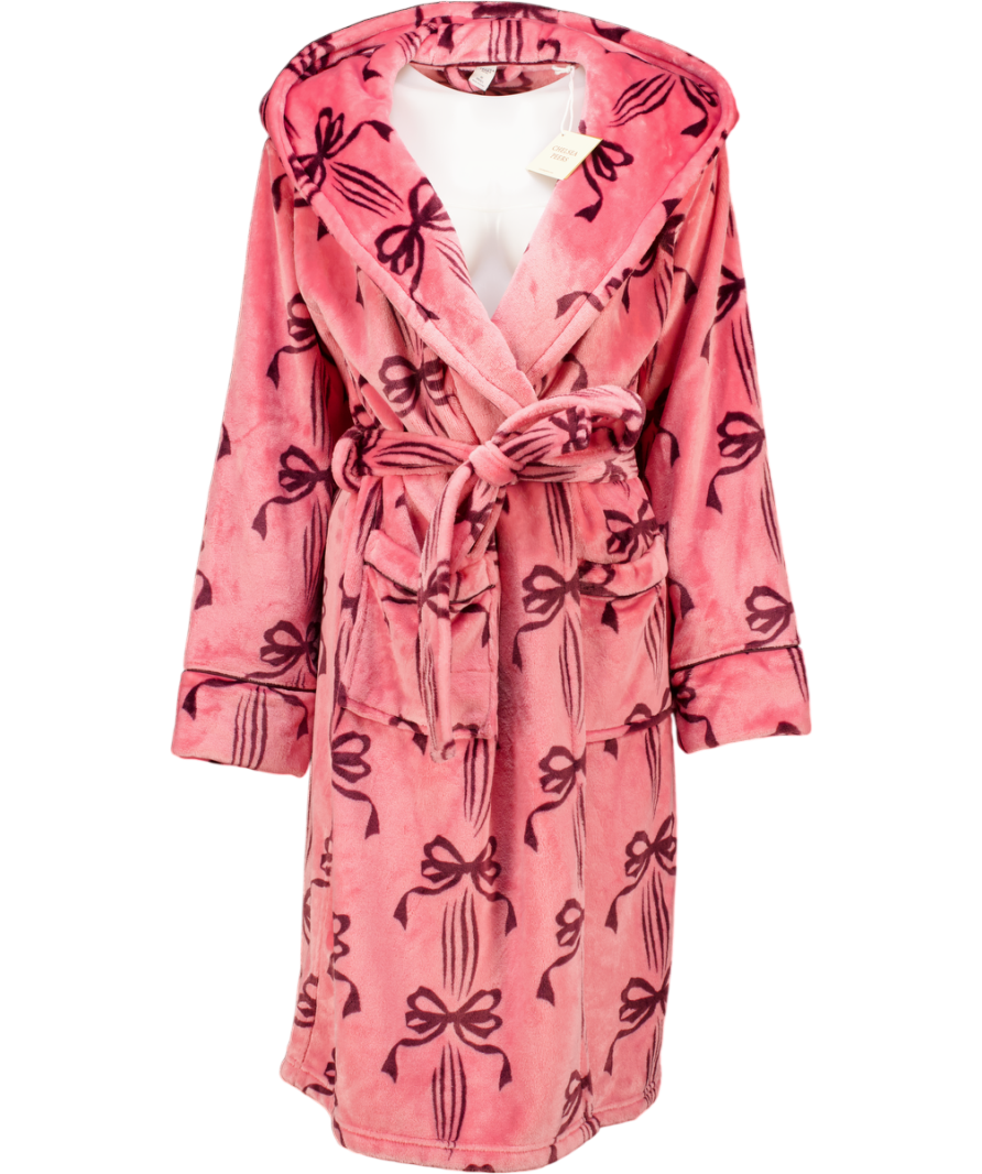 CHELSEA PEERS Pink Super Soft Bow Print Fleece Dressing Gown UK 10