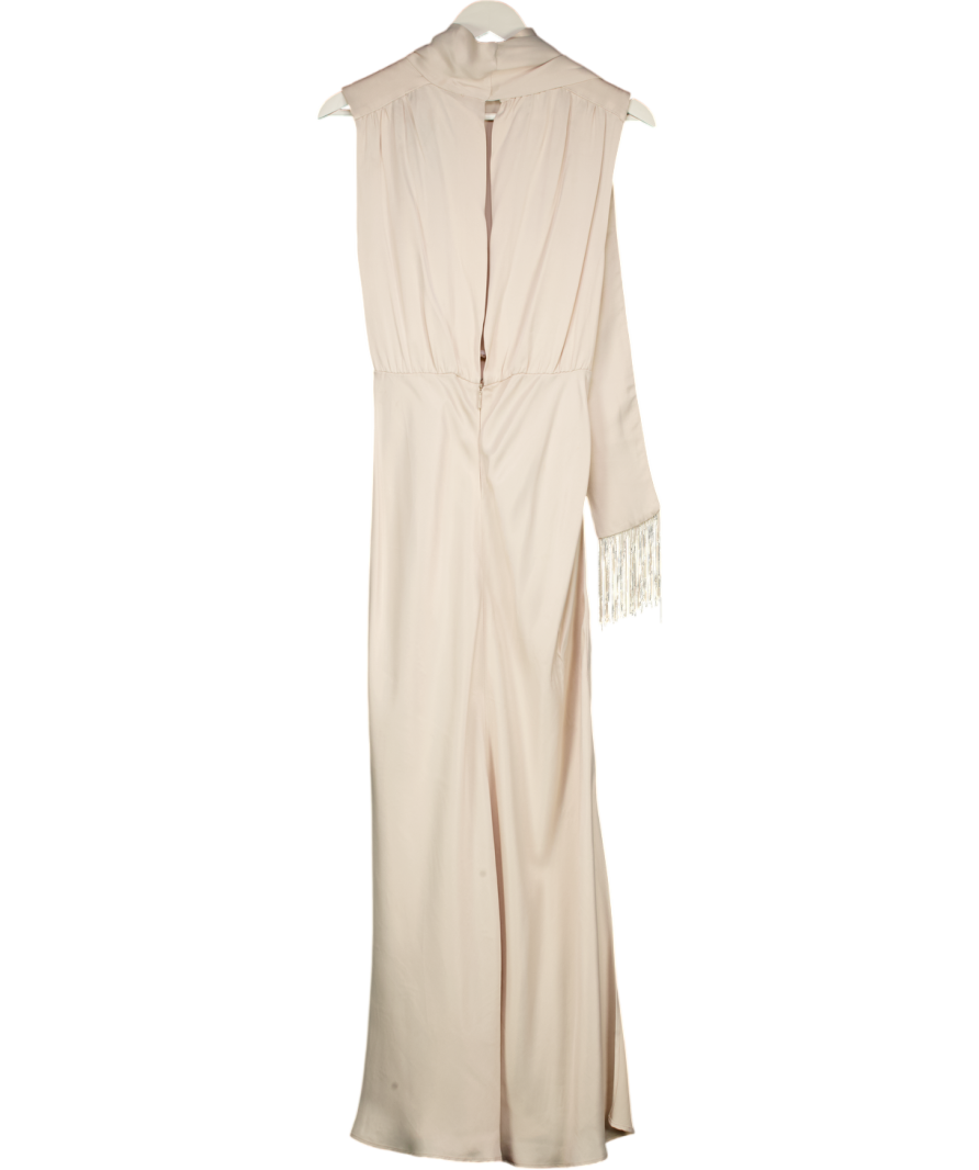 MANGO Cream High Neck Scarf Detail Maxi Dress UK XS