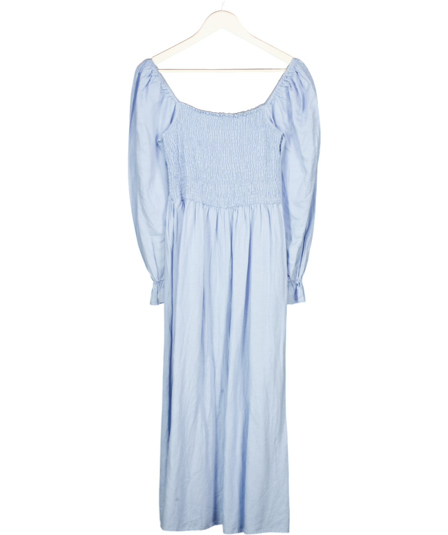 NEW LOOK Blue Shirred Midi Dress UK 10