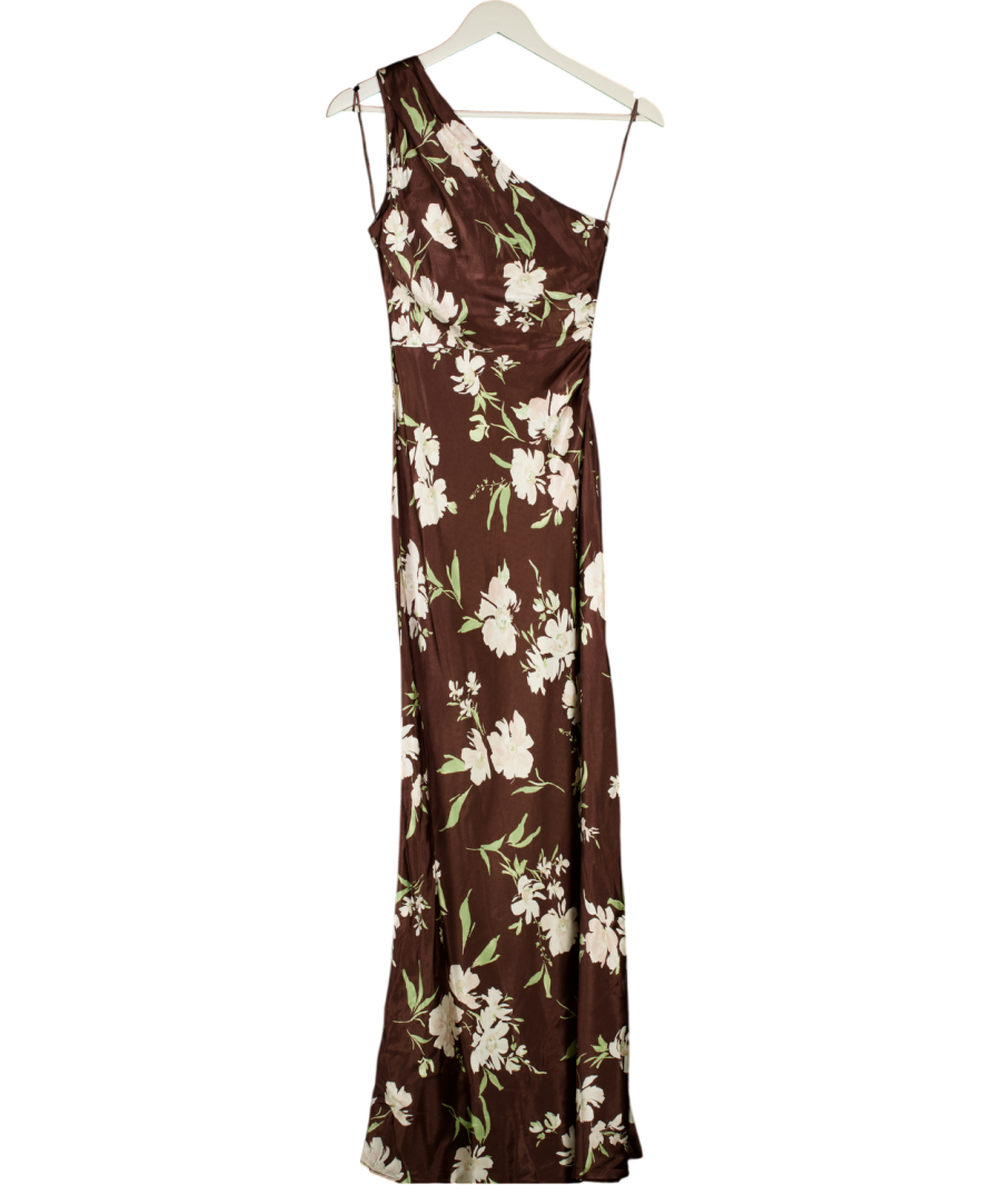 Nobody's Child Chocolate Brown Floral One Shoulder Sloane Maxi Dress UK 6