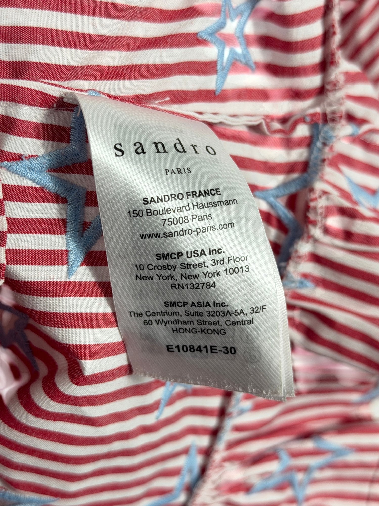 SANDRO Red Striped Star Embroidered Blouse SZ1