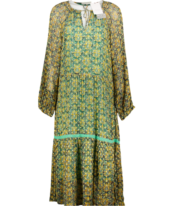 CECILIE COPENHAGEN Green / Multi Floral Stine Midi Dress UK M