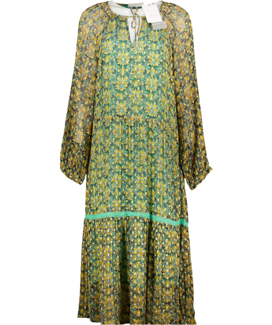 CECILIE COPENHAGEN Green / Multi Floral Stine Midi Dress UK M