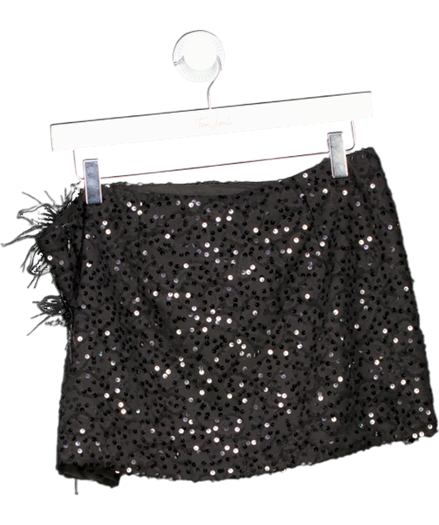 White Fox Black Mirrorball Mood Sequin Mini Skirt UK L