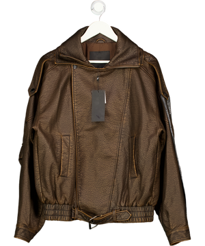 Noughts & Kisses Brown Vegan Leather Oversized Biker Jacket UK S