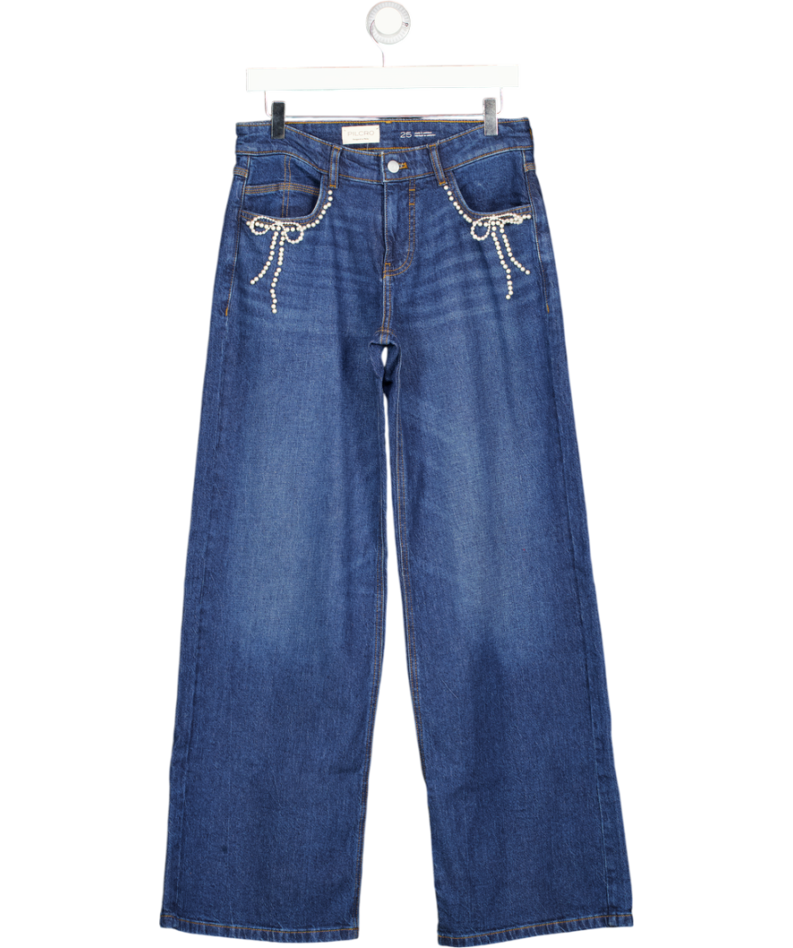 ANTHROPOLOGIE Blue Pearl-embellished Low-rise Wide-leg Jeans By Pilcro W25