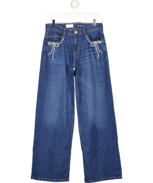 ANTHROPOLOGIE Blue Pearl-embellished Low-rise Wide-leg Jeans By Pilcro W25