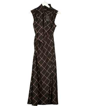RIVER ISLAND Grey Pink Check High Neck Midid Dress UK 8