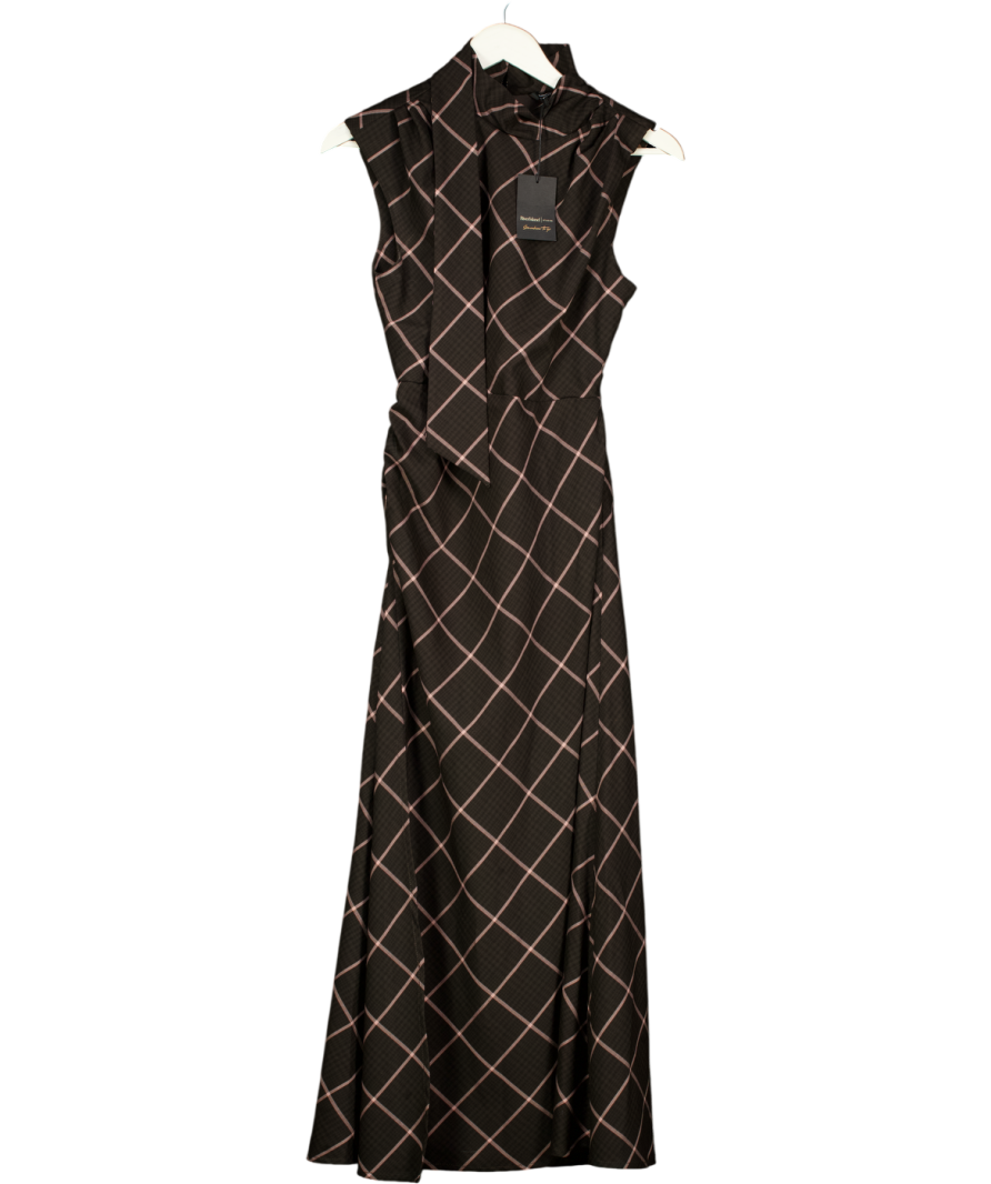 RIVER ISLAND Grey Pink Check High Neck Midid Dress UK 8