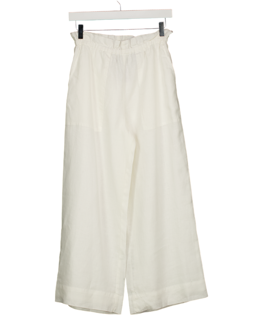 DONNA KARAN Weekend Cream Linen Blend High-rise Paperbag Pant UK XS