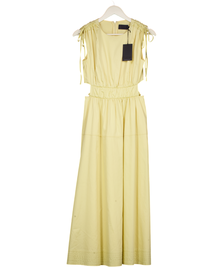 MINT VELVET Yellow Premium Mint Ruched Waist Detail Midi Dress UK 8