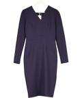 Roland Mouret Blue Classic Wool Blend Long Sleeve Zip Back Pencil Dress UK 12